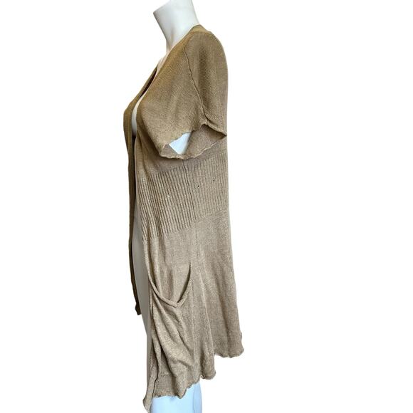 Margaret O'Leary Linen Blend Tan Open Front Cardigan Lightweight Sweater sz 1=XS - Picture 3 of 9